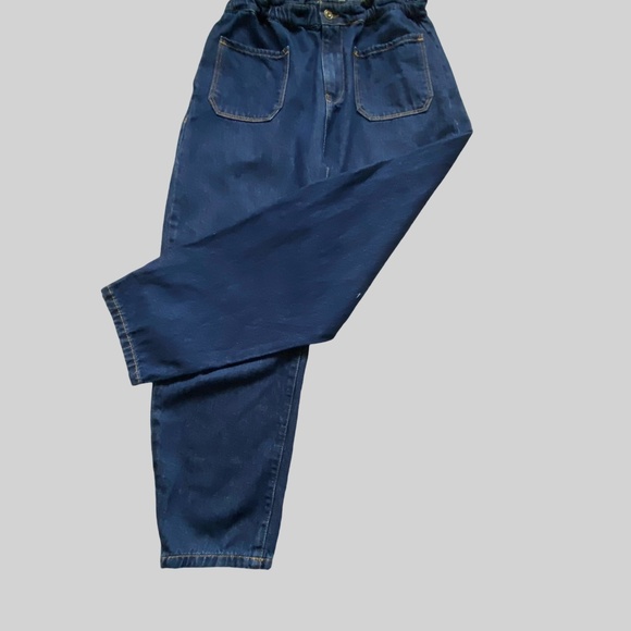 Zara Z1975 Dark Denim High Paperbag Waist Baggy Tapered Ankle Jeans-Sz 8 - Picture 3 of 16